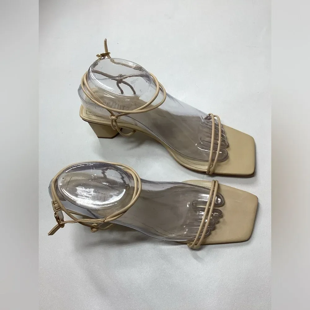 Schutz‎ Pompeii Beige Mid Ankle Strappy Sandals Size 9